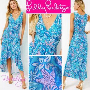 Womens Lilly Pulitzer Moana Wrap Maxi Dress Amalfi Blue Sound The Sirens size XL